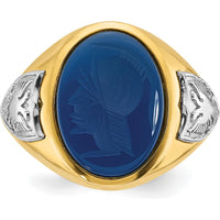 10K Yellow Gold Two-Tone Men's Blue Agate Carved Ring by IBGoodman