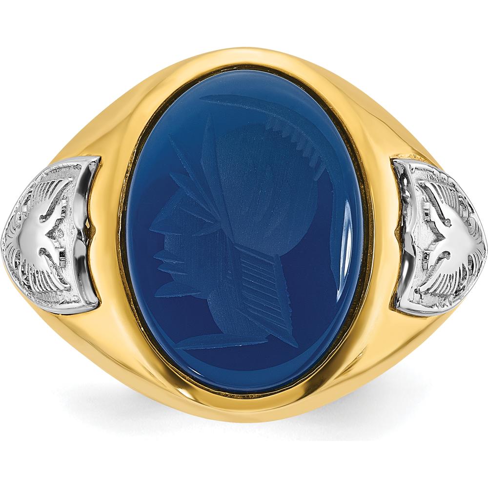 10K Yellow Gold Two-Tone Men's Blue Agate Carved Ring by IBGoodman