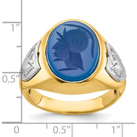 10K Yellow Gold Two-Tone Men's Blue Agate Carved Ring by IBGoodman