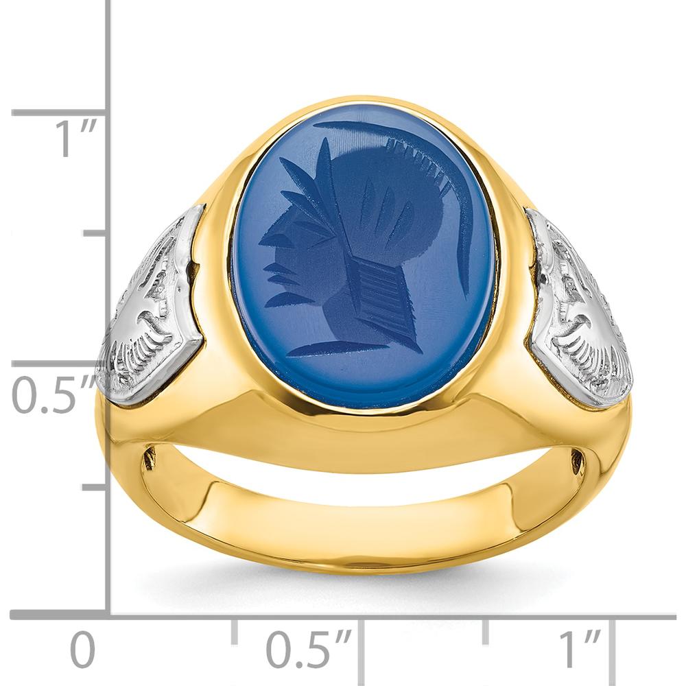 10K Yellow Gold Two-Tone Men's Blue Agate Carved Ring by IBGoodman