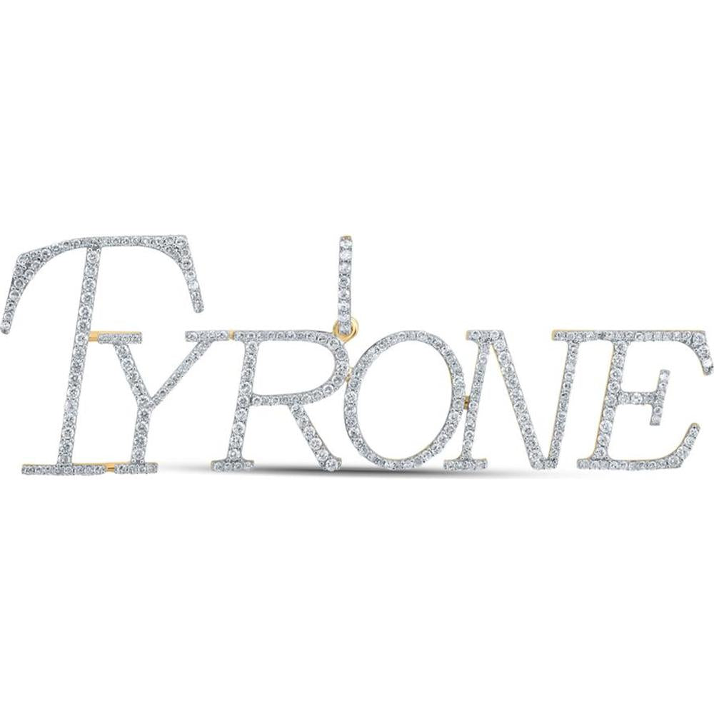 10K Yellow Gold "Tyrone" Name Pendant with Prong-Set Round Diamonds - 1.51 Carat Total Diamond Weight
