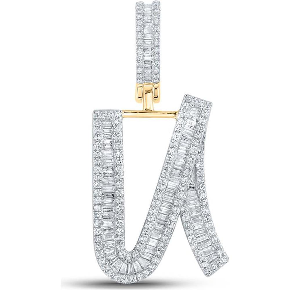 10K Yellow Gold U Letter Diamond Pendant with Baguette and Round Diamonds - 7/8 Carat Total Diamond Weight