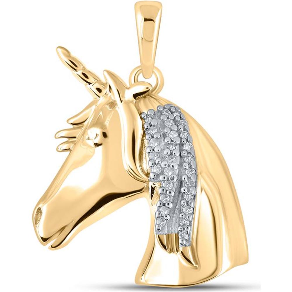 10K Yellow Gold Unicorn Pendant with Prong-Set Round Diamonds - 1/20 Carat Total Diamond Weight