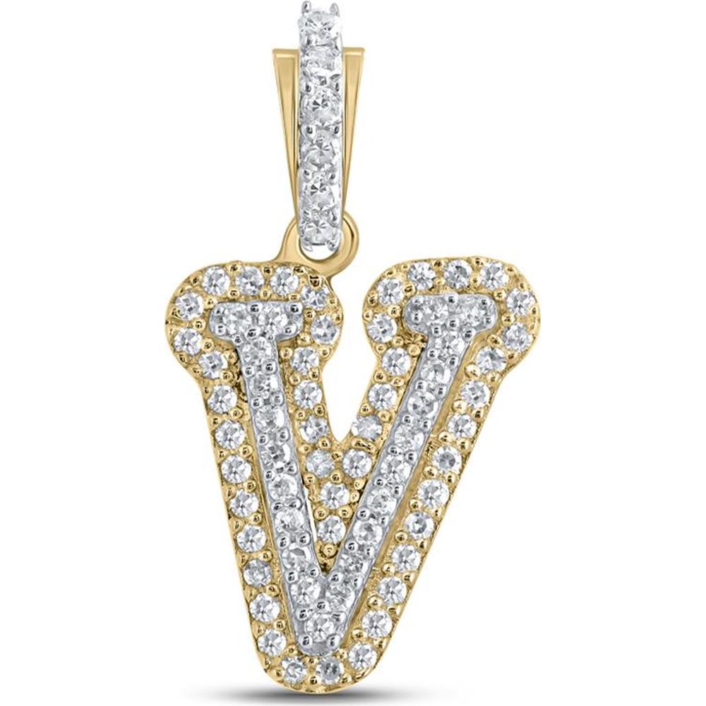 10K Yellow Gold V Initial Pendant with Prong-Set Round Diamonds - 0.20 Carat Total Diamond Weight