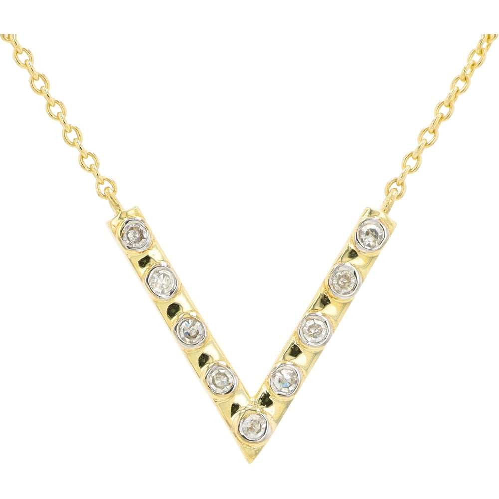 10K Yellow Gold V-Shape Pendant Necklace with Bezel-Set Round Diamonds - 0.10 Carat Total Diamond Weight