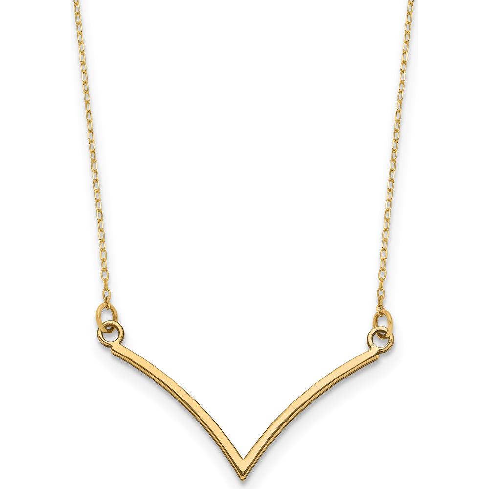 10K Yellow Gold V-Shaped Pendant Necklace with Diamond-Cut Detail - 18" Cable Chain