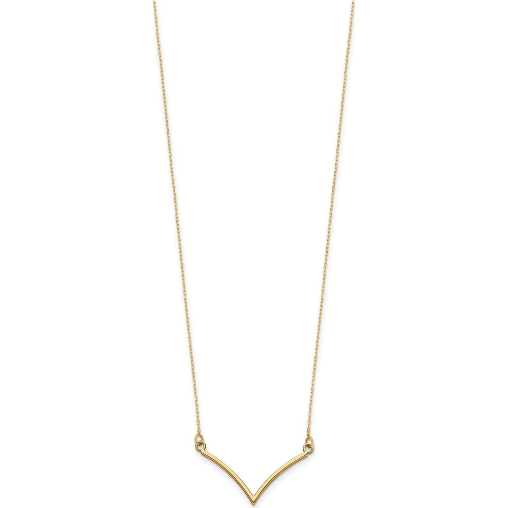 10K Yellow Gold V-Shaped Pendant Necklace with Diamond-Cut Detail - 18" Cable Chain