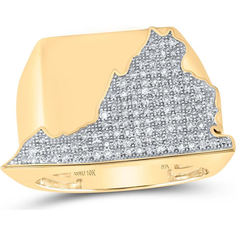 10K Yellow Gold Virginia State Band Ring with Round Diamonds - 1/2 Carat Total Diamond Weight