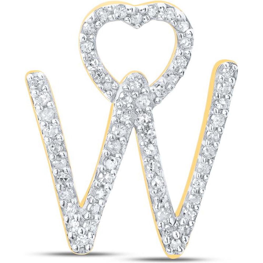 10K Yellow Gold "W" and Heart Diamond Pendant with 1/6 Carat Total Diamond Weight