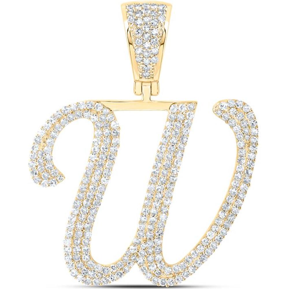 10K Yellow Gold "W" Initial Pendant with Prong-Set Round Diamonds - 1.27 Carat Total Diamond Weight