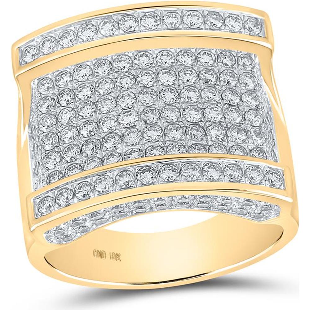 10K Yellow Gold Wide Band Ring with Prong-Set Round Diamond Clusters - 3.23 Carat Total Diamond Weight