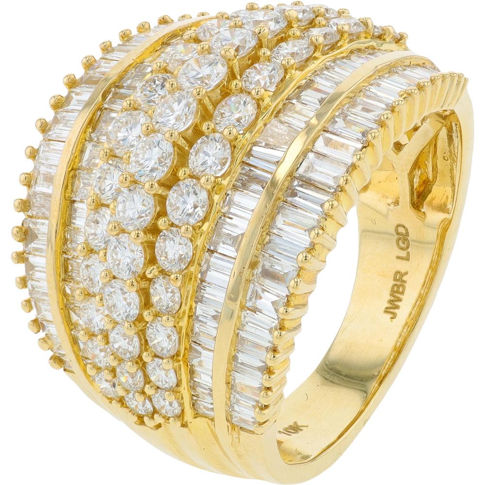 10K Yellow Gold Wide Ring with Round and Baguette Lab Grown Diamonds - 3.00 Carat Total Diamond Weight