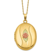 10K Yellow Gold with 12K Rose and Green Accents Locket Necklace with 14K Gold-filled Chain