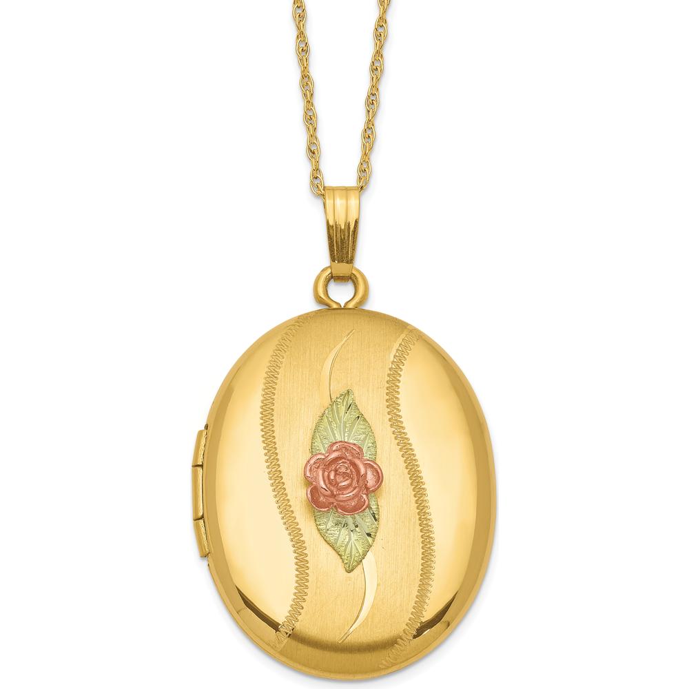 10K Yellow Gold with 12K Rose and Green Accents Locket Necklace with 14K Gold-filled Chain