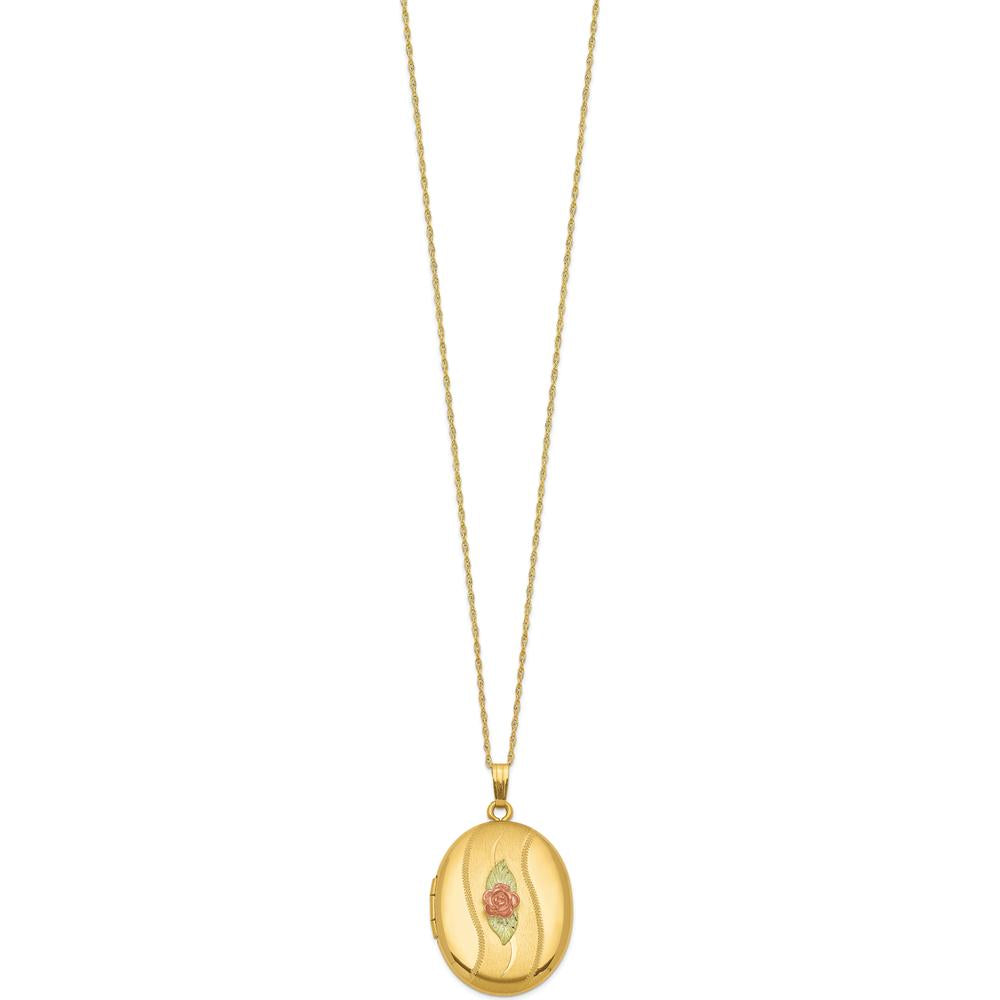 10K Yellow Gold with 12K Rose and Green Accents Locket Necklace with 14K Gold-filled Chain