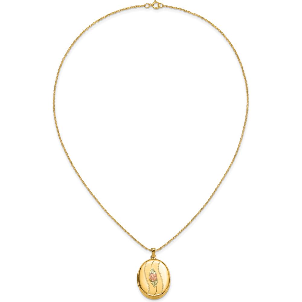 10K Yellow Gold with 12K Rose and Green Accents Locket Necklace with 14K Gold-filled Chain