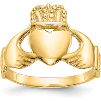 10K Yellow Gold Women's Claddagh Ring - Polished Finish with Heart and Crown Design