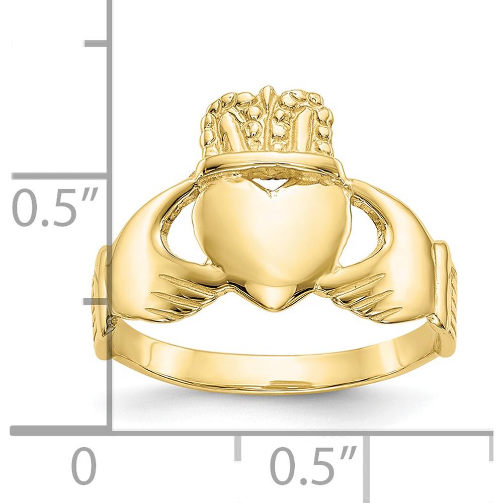10K Yellow Gold Women's Claddagh Ring - Polished Finish with Heart and Crown Design