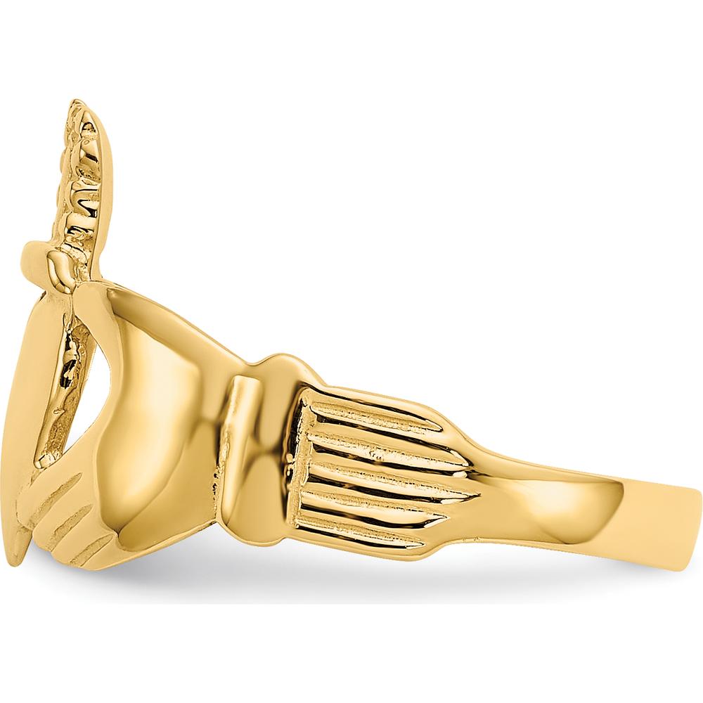10K Yellow Gold Women's Claddagh Ring - Polished Finish with Heart and Crown Design