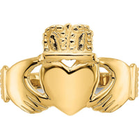 10K Yellow Gold Women's Claddagh Ring - Polished Finish with Heart and Crown Design