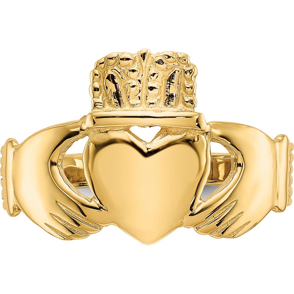 10K Yellow Gold Women's Claddagh Ring - Polished Finish with Heart and Crown Design