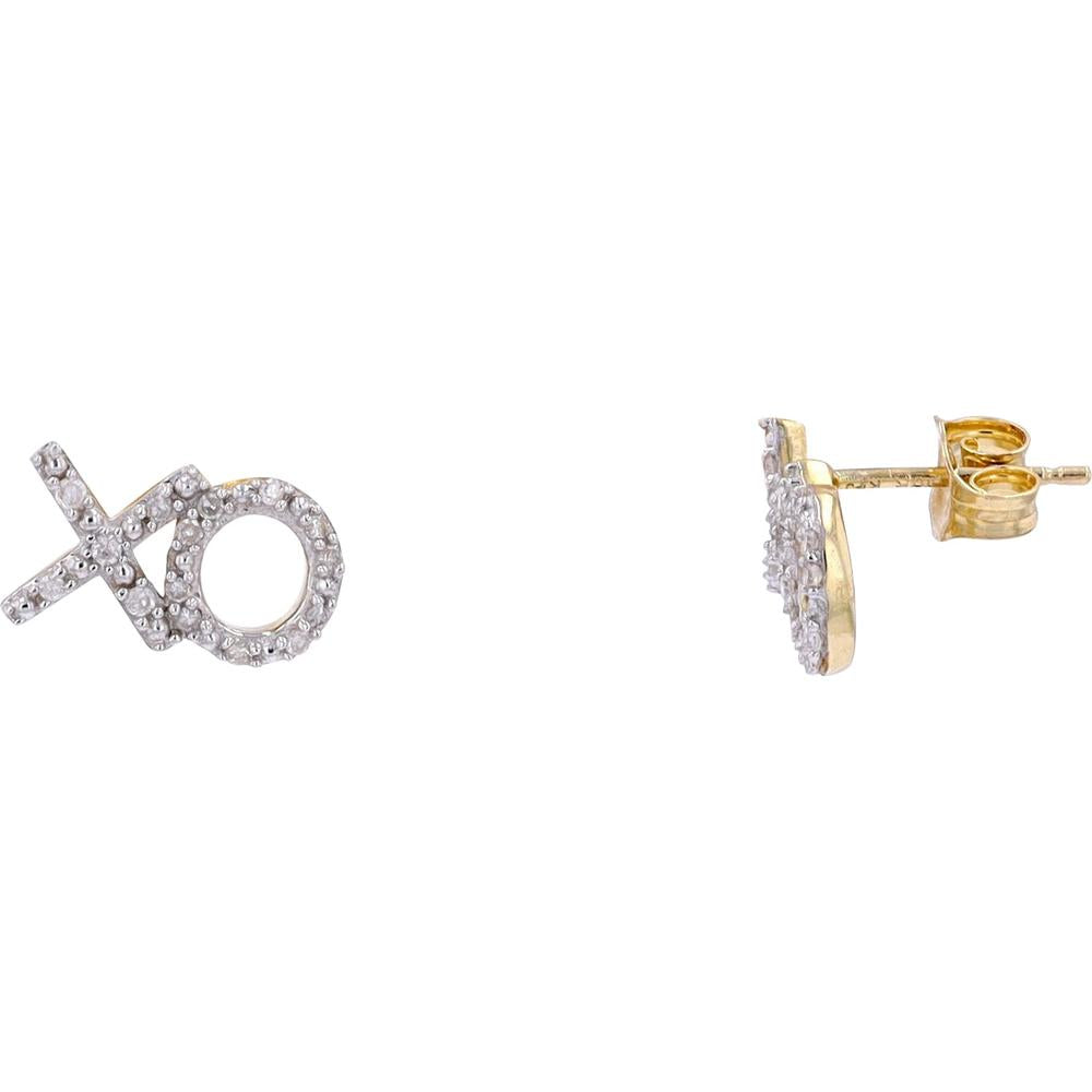 10K Yellow Gold 'X' & 'O' Diamond Stud Earrings - 0.13 Carat Total Diamond Weight