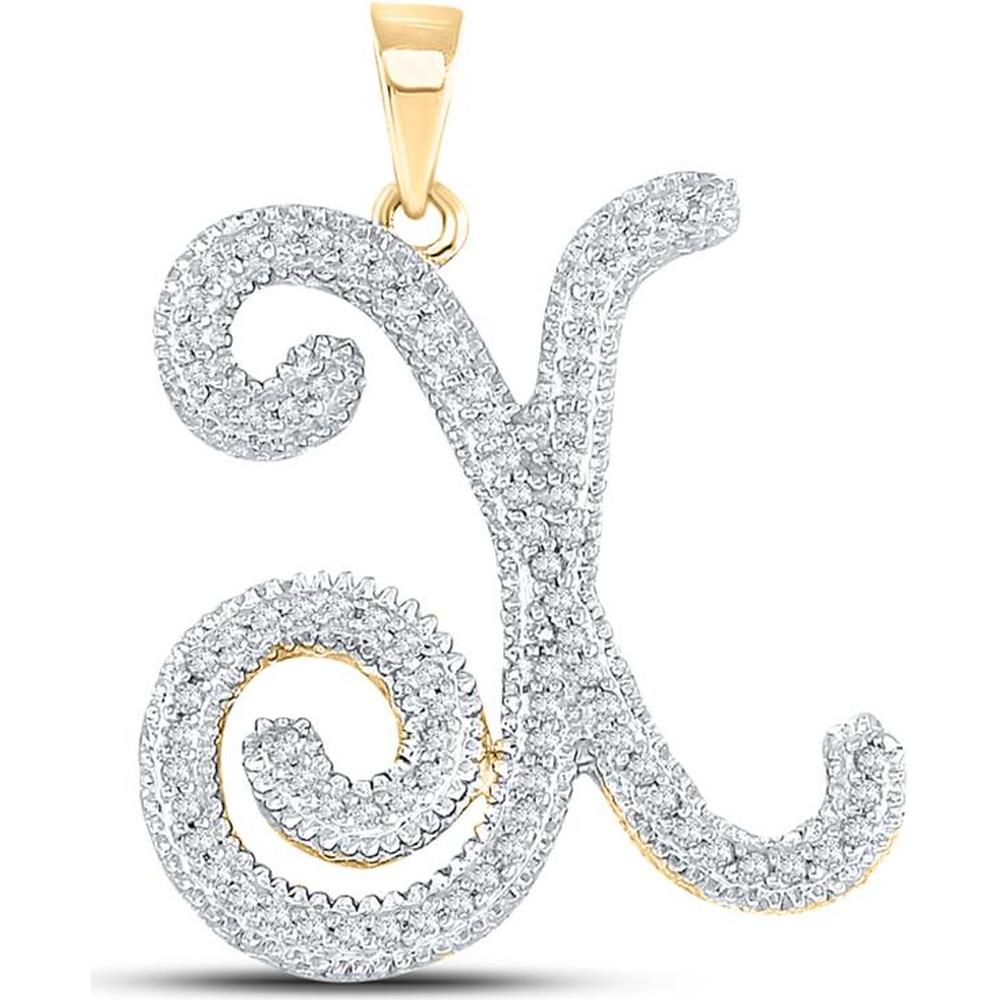 10K Yellow Gold X Initial Pendant with Prong-Set Round Diamonds - 0.25 Carat Total Diamond Weight