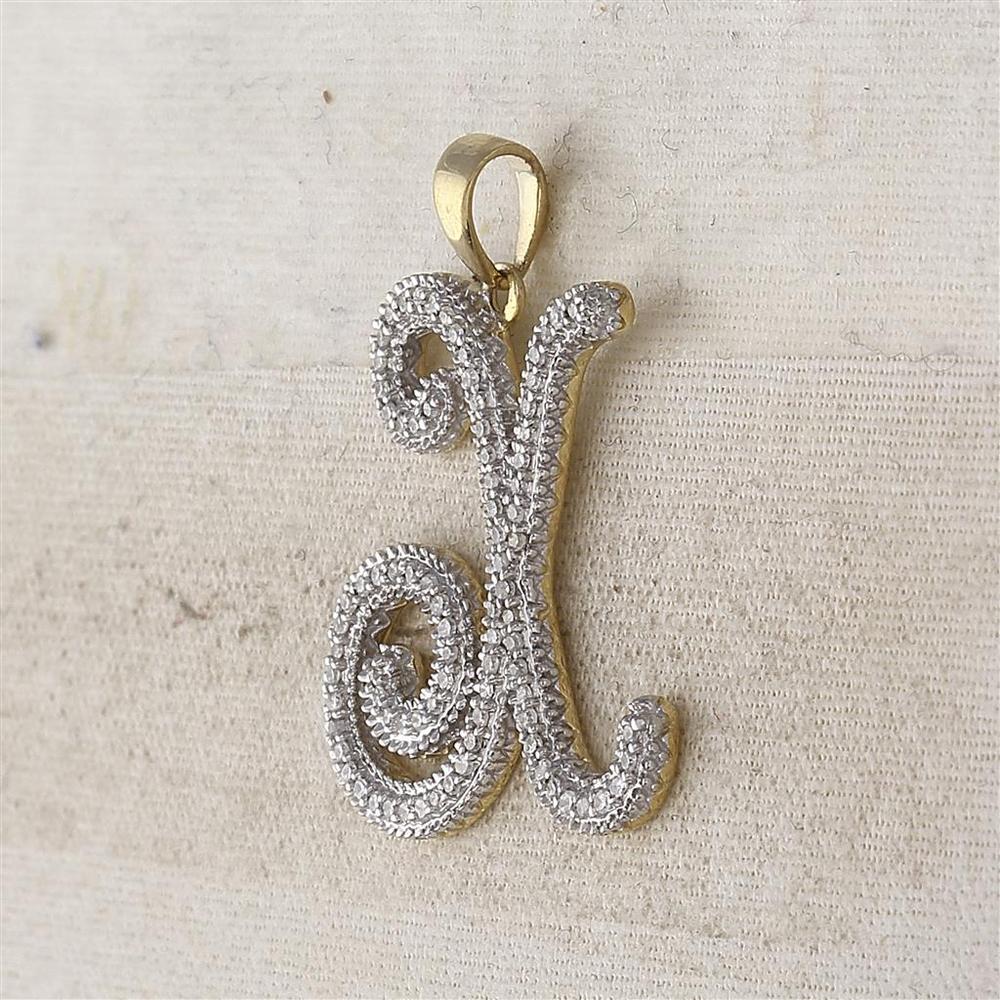 10K Yellow Gold X Initial Pendant with Prong-Set Round Diamonds - 0.25 Carat Total Diamond Weight