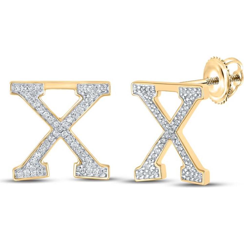 10K Yellow Gold X Initial Stud Earrings with Prong-Set Round Diamonds - 0.20 Carat Total Diamond Weight