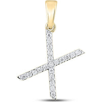 10K Yellow Gold X Letter Pendant with Prong-Set Round Diamonds - 1/6 Carat Total Diamond Weight