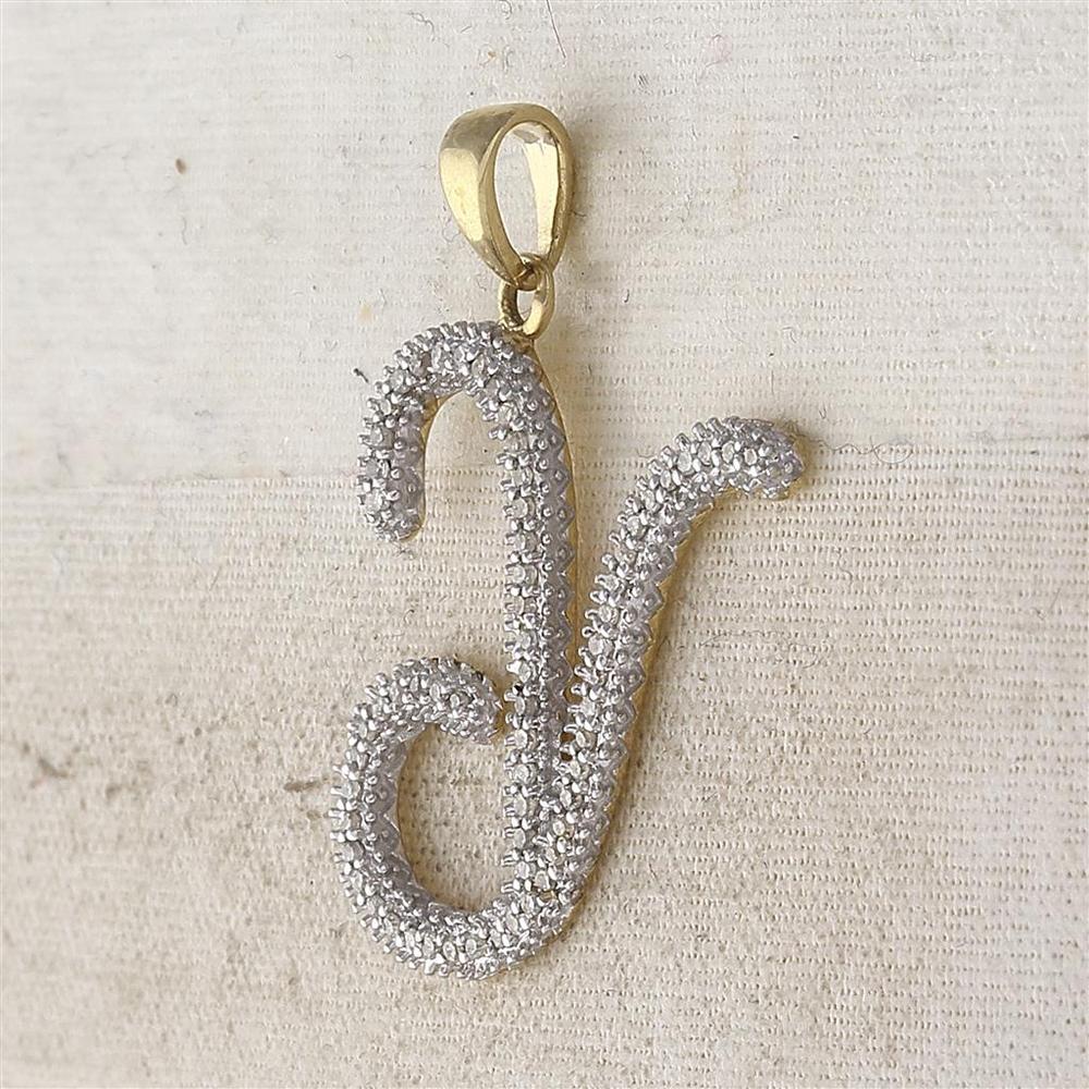 10K Yellow Gold Y Initial Pendant with Prong-Set Round Diamonds - 0.17 Carat Total Diamond Weight