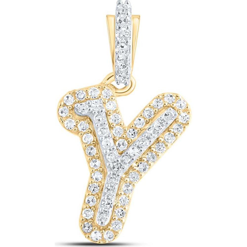 10K Yellow Gold Y Initial Pendant with Prong-Set Round Diamonds - 1/6 Carat Total Diamond Weight