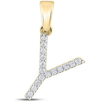 10K Yellow Gold Y Initial Pendant with Prong-Set Round Diamonds - 1/8 Carat Total Weight