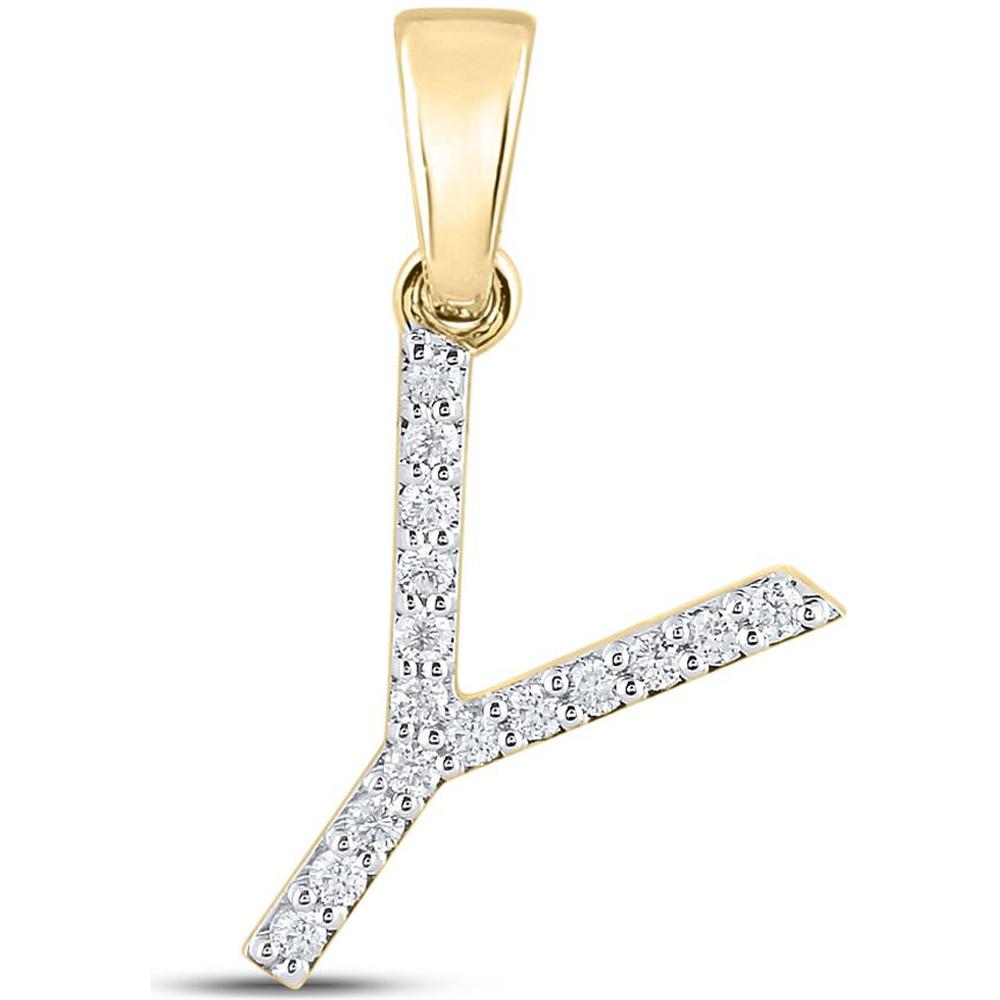 10K Yellow Gold Y Initial Pendant with Prong-Set Round Diamonds - 1/8 Carat Total Weight