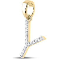 10K Yellow Gold Y Initial Pendant with Prong-Set Round Diamonds - 1/8 Carat Total Weight