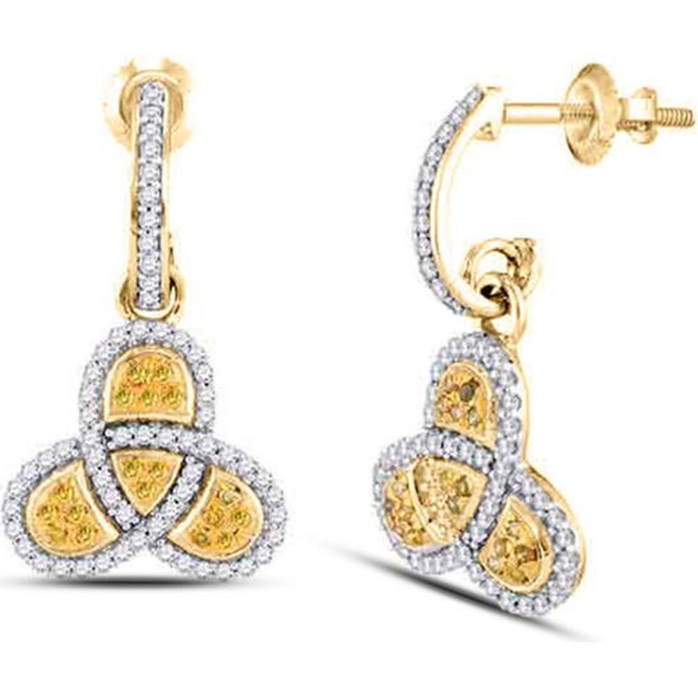10K Yellow Gold Yellow Diamond Triquetra Dangle Earrings - 1/2 Carat Total Diamond Weight