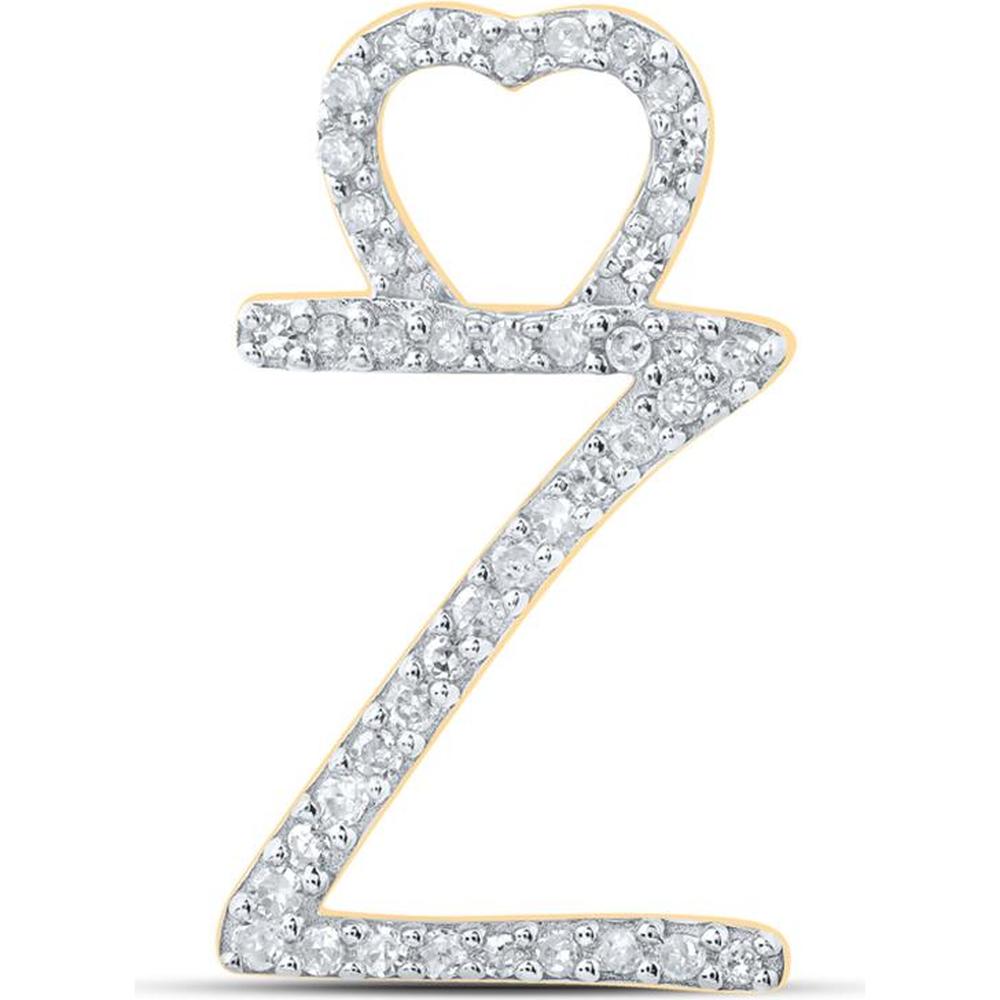10K Yellow Gold Z Heart Pendant with Round Diamonds - 1/8 Carat Total Diamond Weight