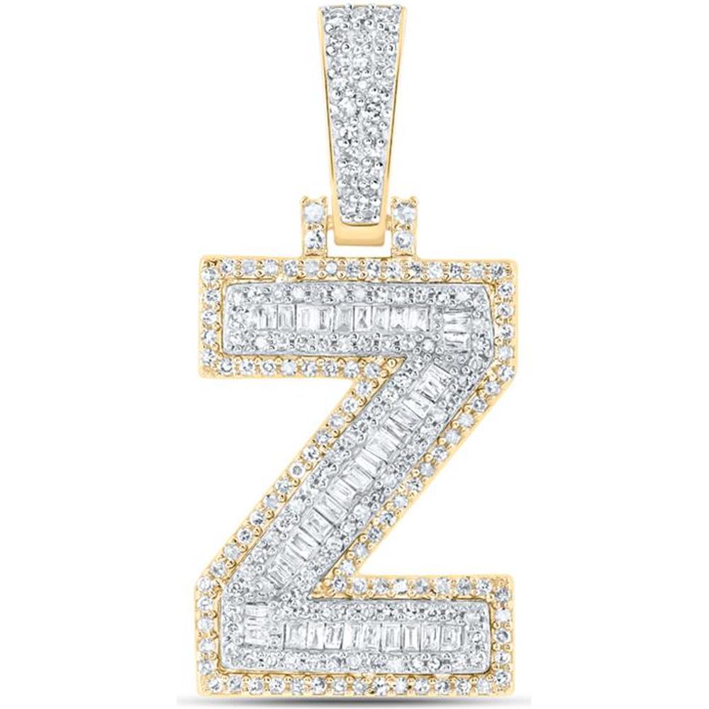 10K Yellow Gold Z Initial Letter Charm Pendant with Baguette and Round Diamonds - 5/8 Carat Total Diamond Weight