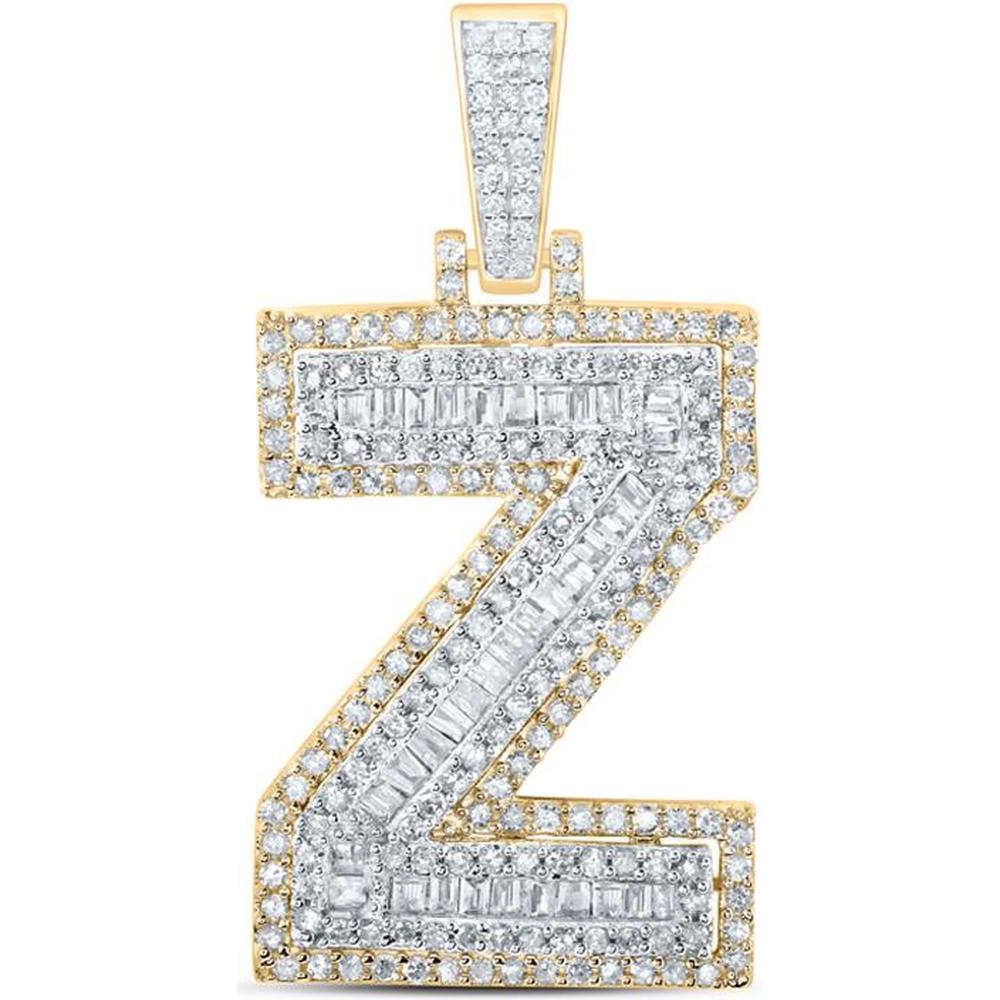 10K Yellow Gold Z Initial Letter Pendant with Round and Baguette Diamonds - 3/4 Carat Total Diamond Weight