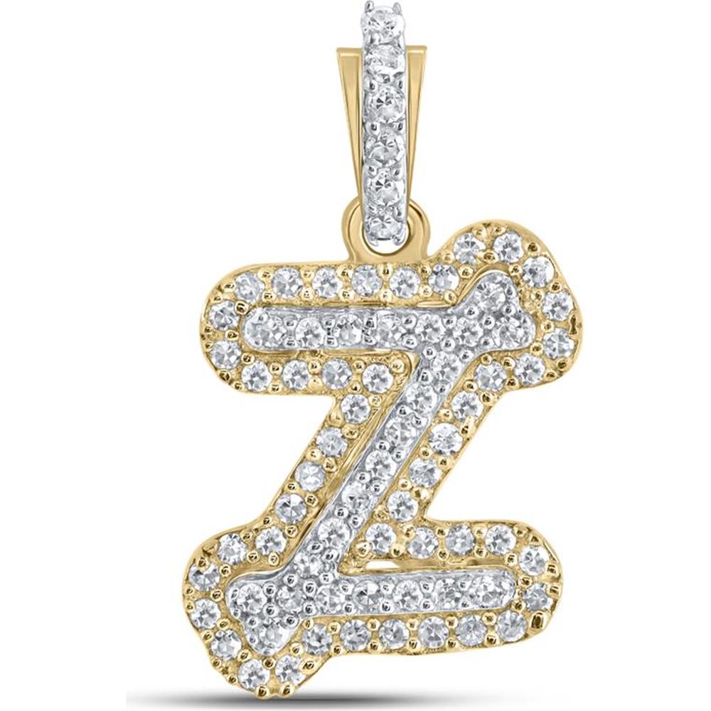10K Yellow Gold Z Initial Pendant with Prong-Set Round Diamonds - 0.20 Carat Total Diamond Weight