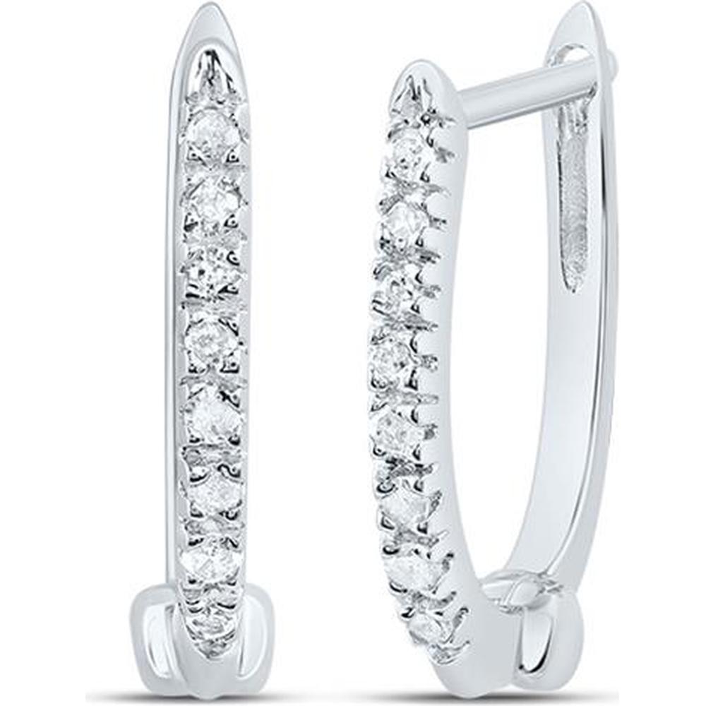 10Kt White Gold Round Diamond Hoop Earrings - 1/12 Carat Total Diamond Weight