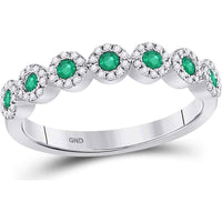 10Kt White Gold Round Emerald Circle Stackable Band Ring with Diamonds - 1/2 Carat Total Gem Weight
