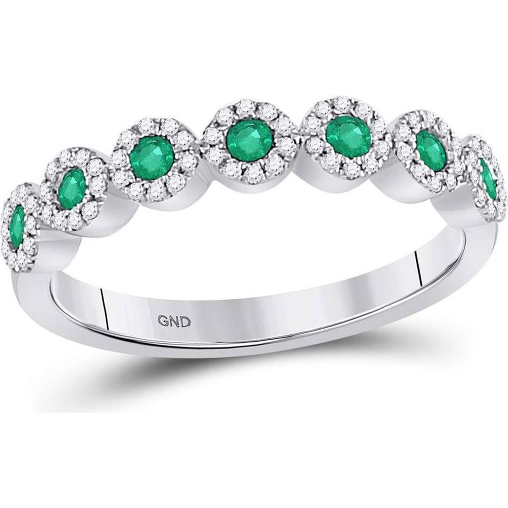 10Kt White Gold Round Emerald Circle Stackable Band Ring with Diamonds - 1/2 Carat Total Gem Weight