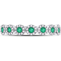 10Kt White Gold Round Emerald Circle Stackable Band Ring with Diamonds - 1/2 Carat Total Gem Weight