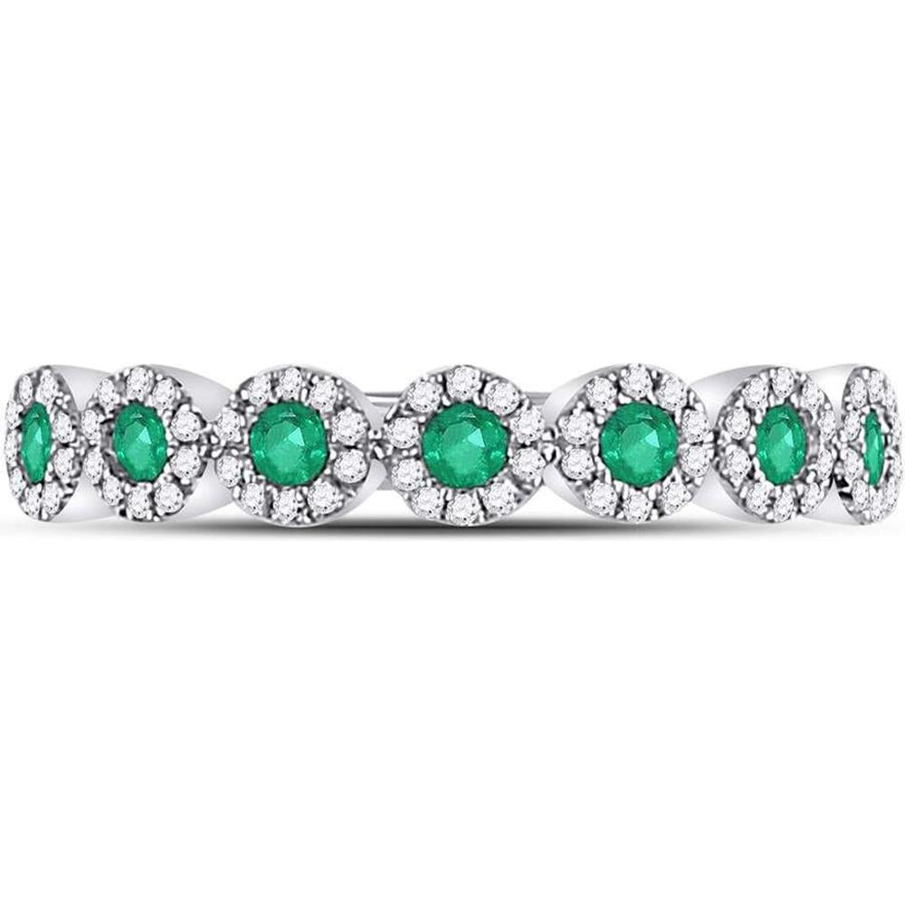 10Kt White Gold Round Emerald Circle Stackable Band Ring with Diamonds - 1/2 Carat Total Gem Weight