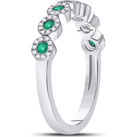 10Kt White Gold Round Emerald Circle Stackable Band Ring with Diamonds - 1/2 Carat Total Gem Weight