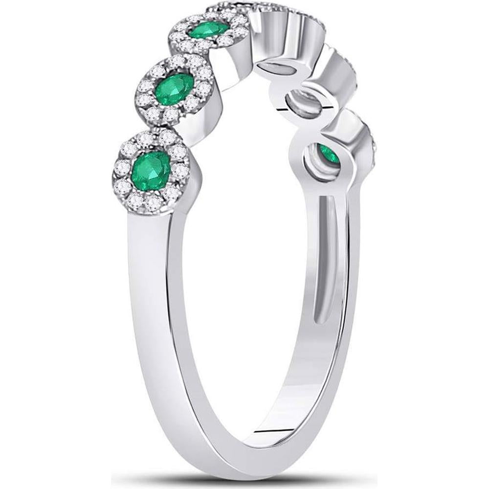 10Kt White Gold Round Emerald Circle Stackable Band Ring with Diamonds - 1/2 Carat Total Gem Weight