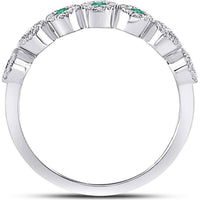 10Kt White Gold Round Emerald Circle Stackable Band Ring with Diamonds - 1/2 Carat Total Gem Weight