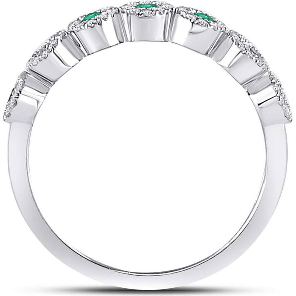 10Kt White Gold Round Emerald Circle Stackable Band Ring with Diamonds - 1/2 Carat Total Gem Weight