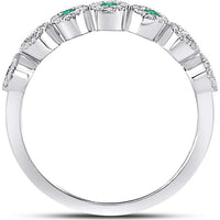 10Kt White Gold Round Emerald Circle Stackable Band Ring with Diamonds - 1/2 Carat Total Gem Weight